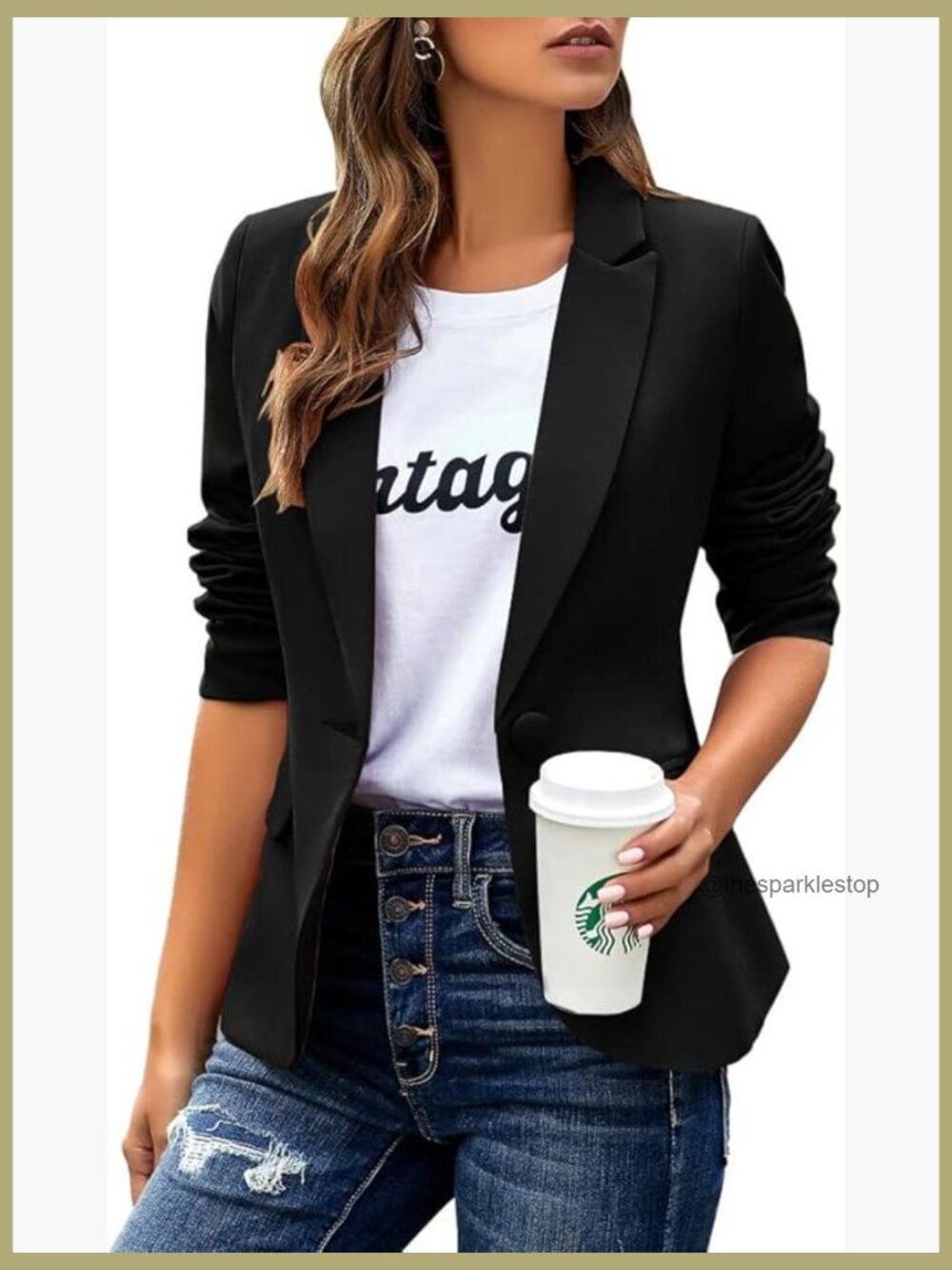 Polyester Spandex Slim Blazer Lapel Button Long Sleeve Office Jacket